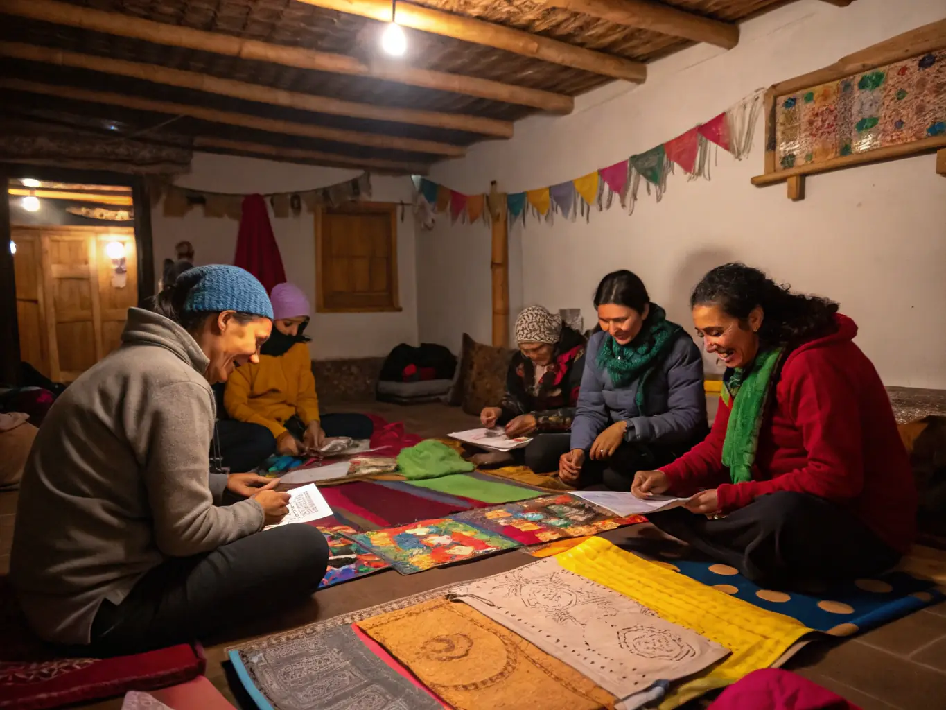 A photograph capturing participants of all ages engaged in a cultural workshop, learning traditional crafts and skills from local artisans.